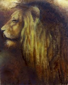 Lion de profil - Huile sur bois 30 cm x 24 cm